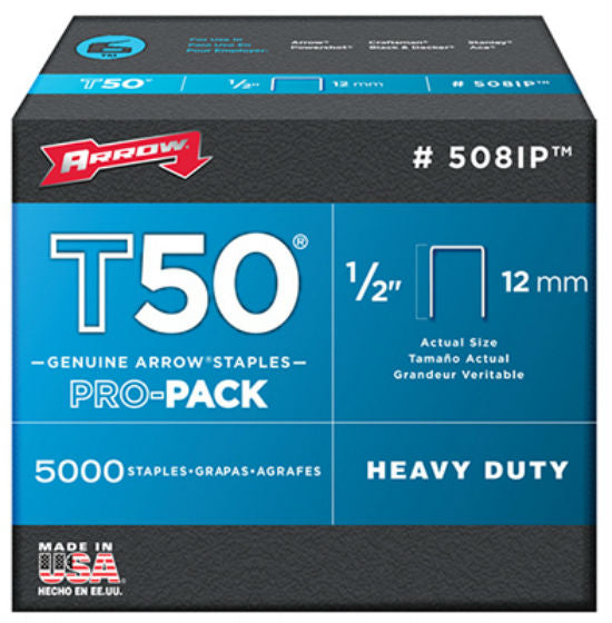 Arrow Fastener 508IP Heavy Duty T50 ProPack Staples, 1/2", 5000 Pack