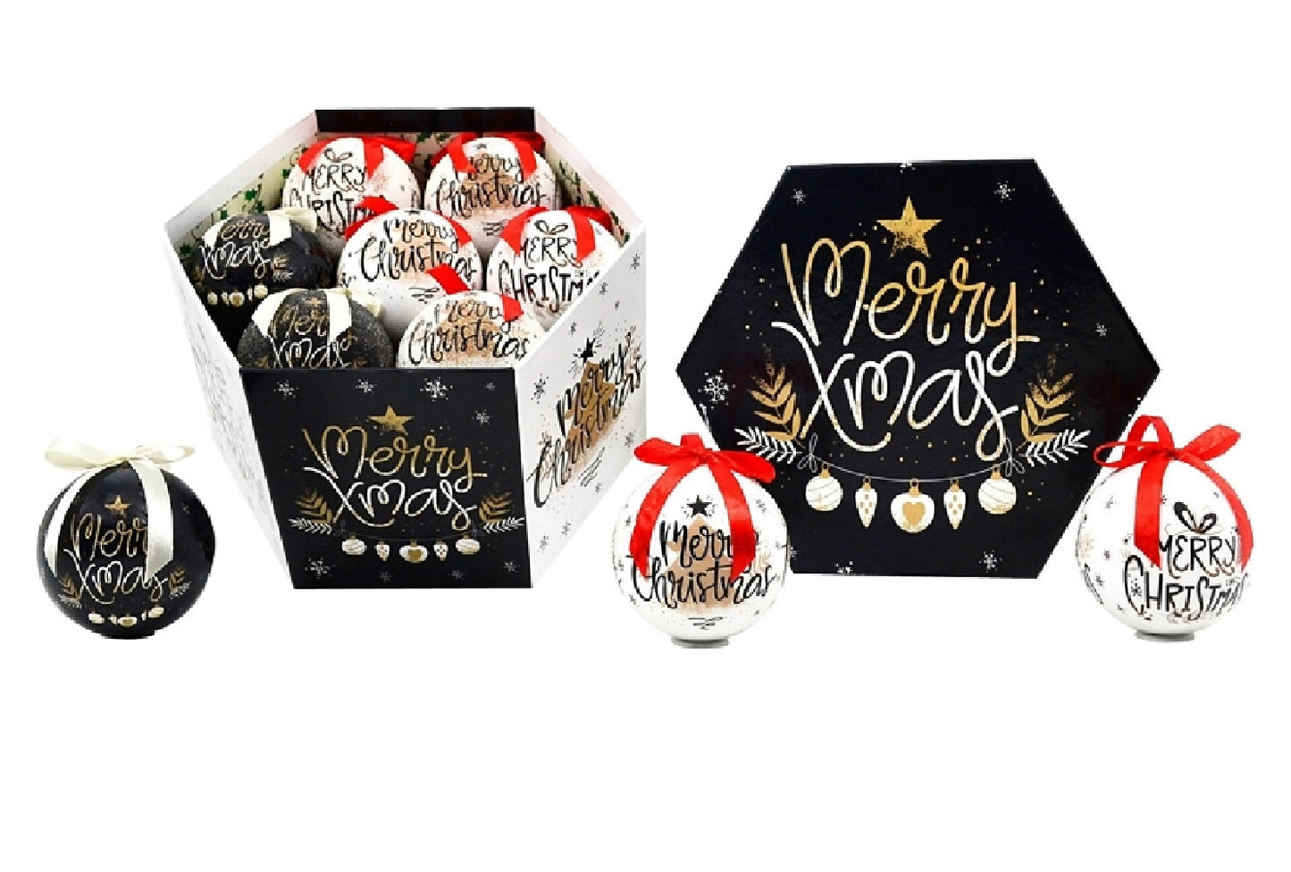 Santas Forest 99705 Merry Christmas Ball Ornaments, Black and White