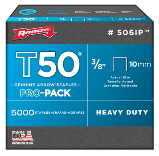 Arrow Fastener 506IP T50 Flat Crown Heavy Duty Staples, 3/8 Inch