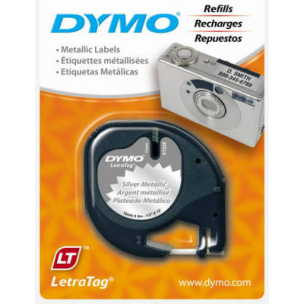 DYMO® 91338 LetraTag® Metallic Silver Easy-To-Peel Labels, 1/2" x 13'