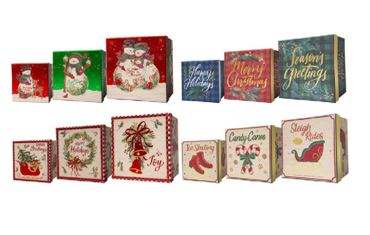Santas Forest 69541 Kraft W/Hot Stamp Sq Box 3/Set, Paper, Assorted